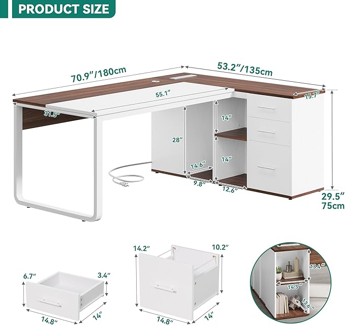 YITAHOME Executive Desk with Power Outlets, Executive Desk with Drawers & - Image 2