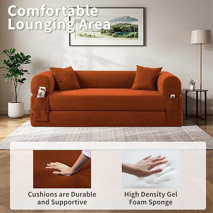 80" Convertible Sofa Bed, Corduroy Deep Seat Folding Pull Out Couch - Image 5