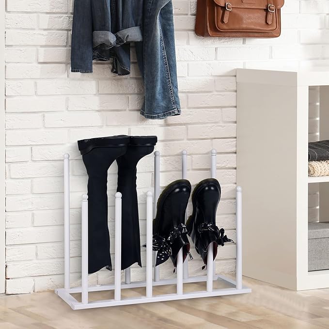 MyGift Modern White Metal Free Standing Boot Shoe Rack Organizer, Tall Boot - Image 3