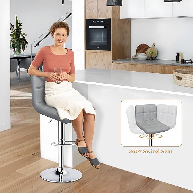 Bar Stools Set of 2, Armless Adjustable Swivel Barstools - Image 7