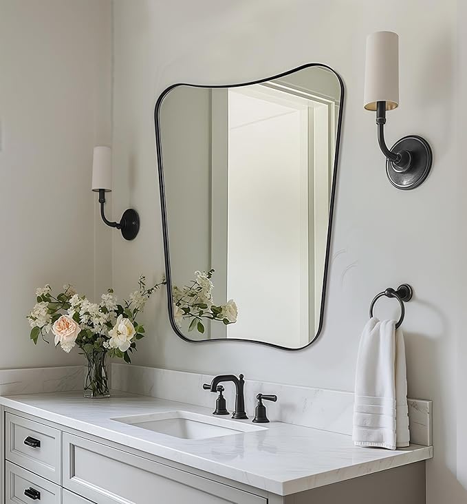 Black Bathroom Mirror, 22x30 Irregular Shaped Mirror by Mirrorartmirror