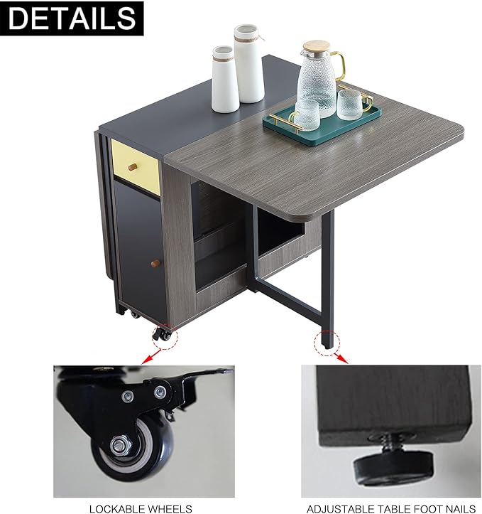Folding Dining Table Set for 4, Foldable Kitchen Dinner Table and 2 Chairs Set - Image 5