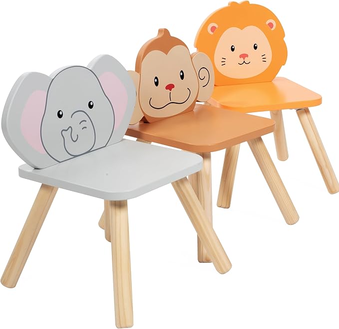 Kids Wooden Animal Table & Chair Set w 4 Seats- Monkey Lion & Elephant Plus - Image 6