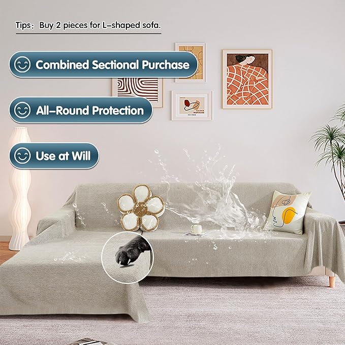 STACYPIK Waterproof Beige Sofa Cushion Covers Dog Couch Cover - Image 9