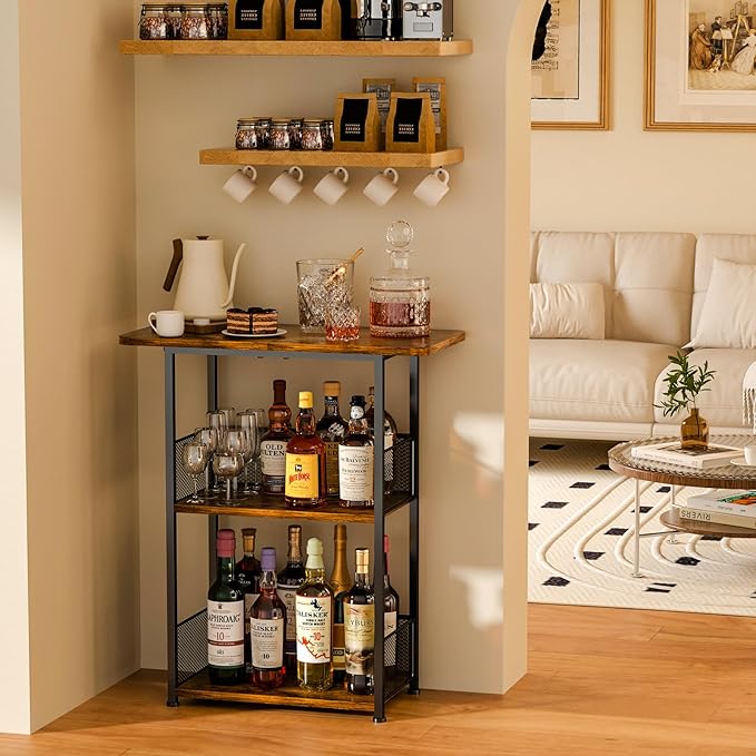 Floor Standing Freestanding Whiskey Rack: 3 Tier Wine Rack Mini Bar Table - Image 7