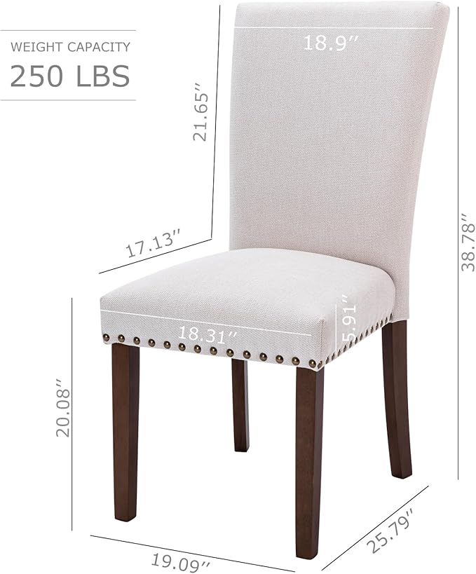 COLAMY Upholstered Dining Chairs Set of 4, Parsons Style Linen Beige Accent - Image 2
