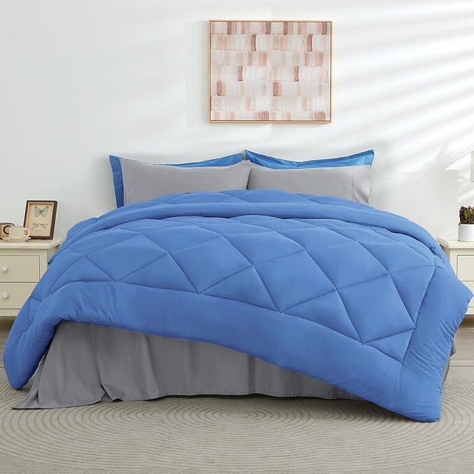 HEVUMYI Royal Blue & Light Grey Full Comforter Set - Image 7
