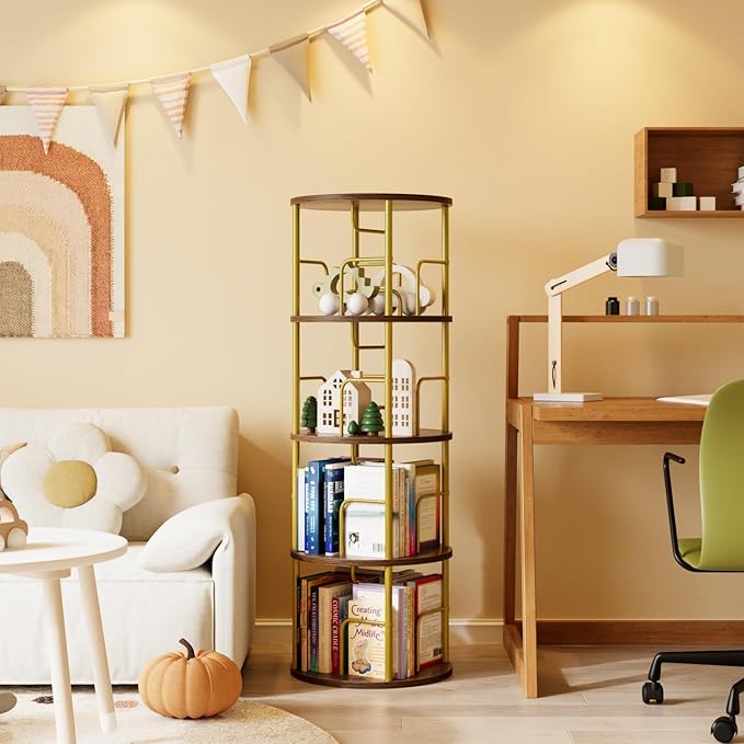 4 Tier Rotating Bookshelf, 360 Display Spinning Corner Bookshelf, Space Saving - Image 6
