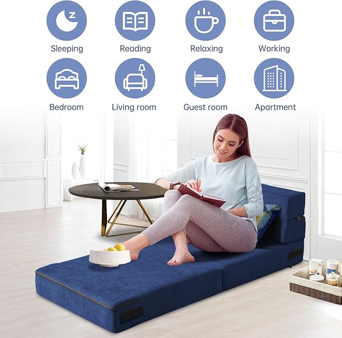 Folding Sofa Bed with Pillow Memory Foam Convertible Sleeper Chair Bed Couch - Image 8