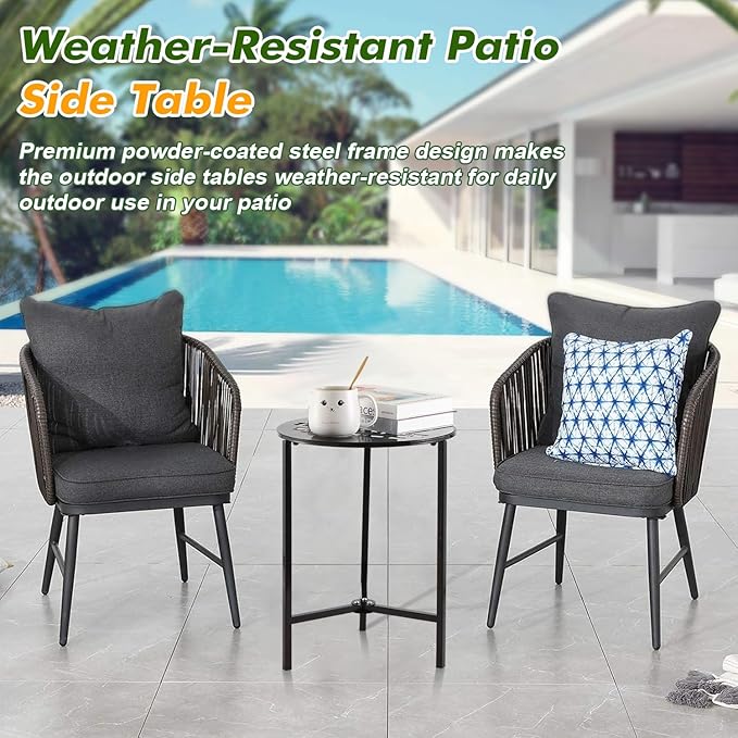 2 Packs 13" Metal Outdoor Side Tables Small Black Outside End Table - Image 5