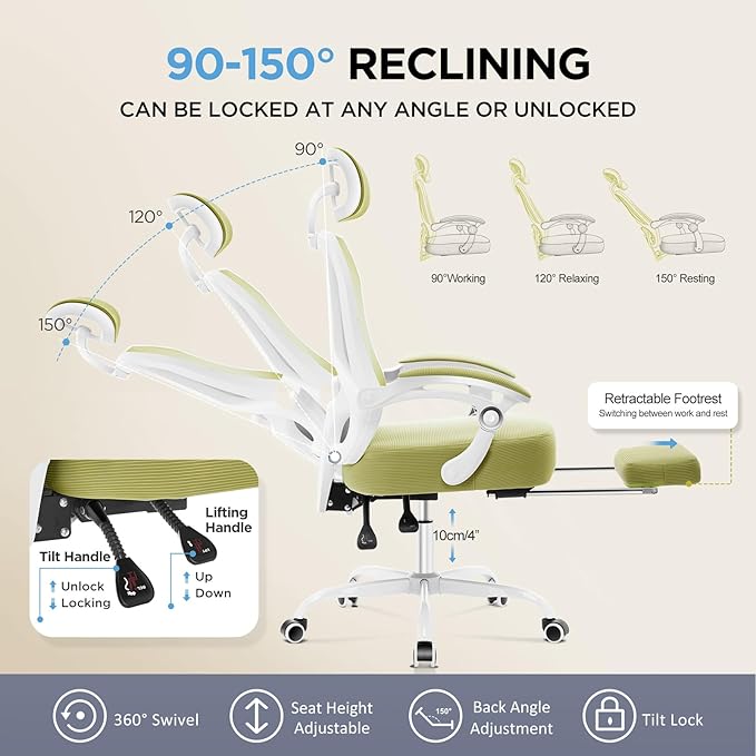 Ergonomic Office Chair with Footrest, Ultra Thick Reclining Office Desk Chair - Image 6