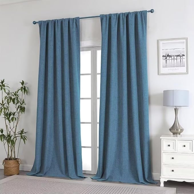Joydeco Natural Linen Curtains 84 inch Length 2 Panels Set Burg 100% Blackout - Image 7