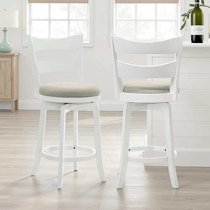 Armen Living Blair 30 in. Matte White Bar Height Rubberwood Swivel Barstool by ArmenLiving