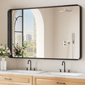 Koonmi Black Wall Mirror for Bathroom, 30x48 Inch Matte Deep Framed Rounded by KOONMI