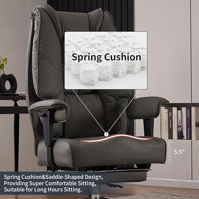 Big and Tall Office Chair 400lbs Wide Seat, Leather High Back Executive Office - Image 4