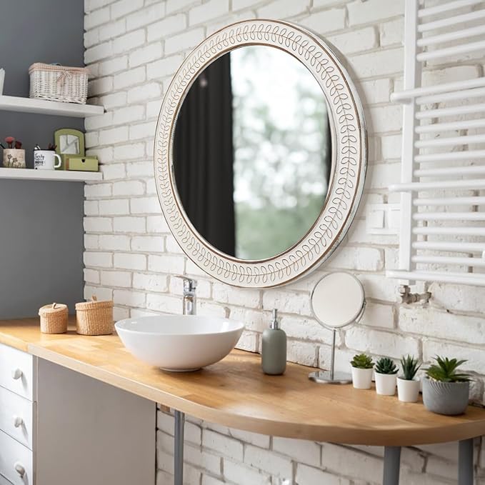 26 inch Round Mirrors for Wall Wood Circle Mirror - Image 6