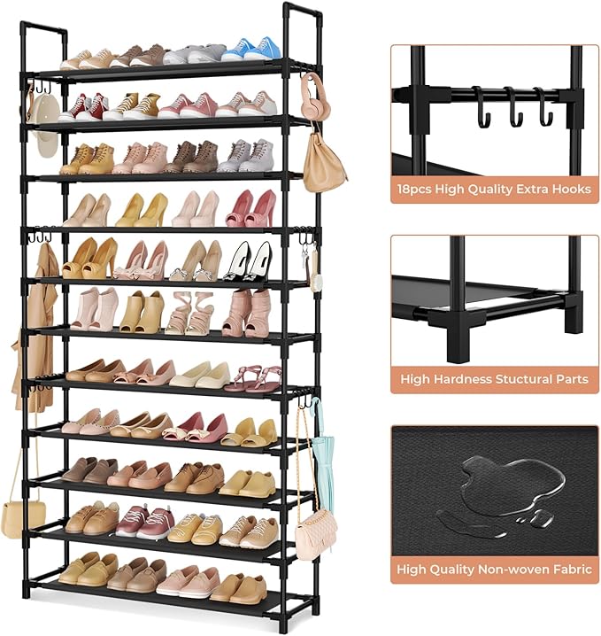 11 Tiers Tall Shoe Rack Holds 55 Pairs of Shoes - Image 4