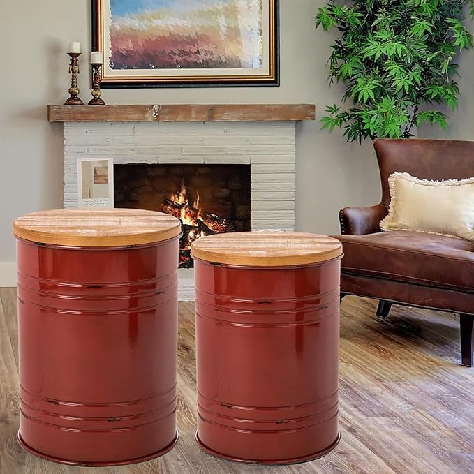 Glitzhome Farmhouse Accent Side Table, Metal Storage Stool Ottoman by Glitzhome