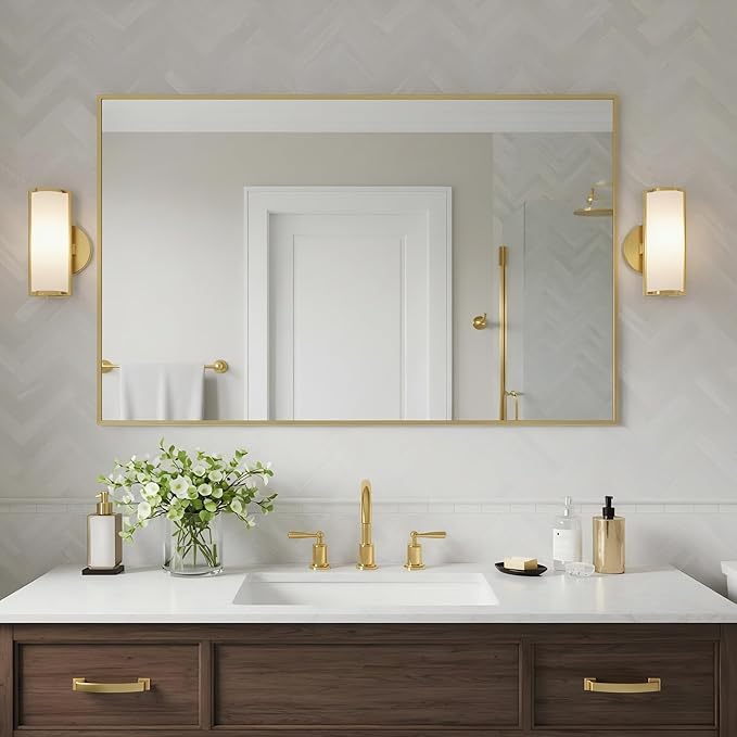 20x40 Inch Brass Bathroom Mirror - Image 3