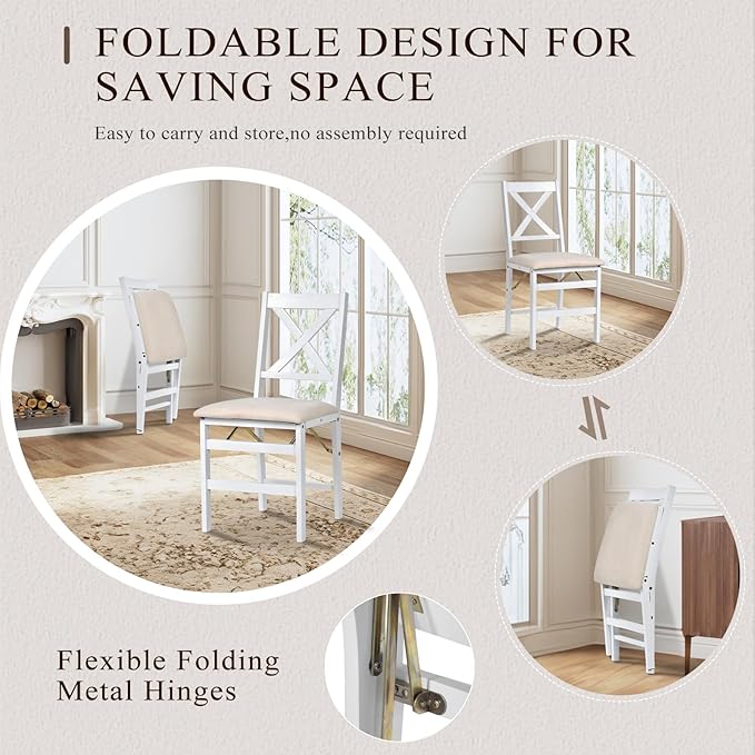 COLAMY Folding Dining Chairs Set of 4 – White Wooden Dining Room Chairs - Image 5