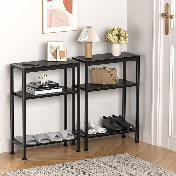 Narrow Side Table for Small Space Set of 2, 3-Tier Small End Table - Image 2