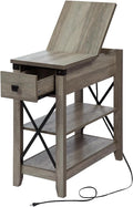 Narrow End Table with Charging Station Farmhouse Slim Side Table with USB Ports by Awescuti