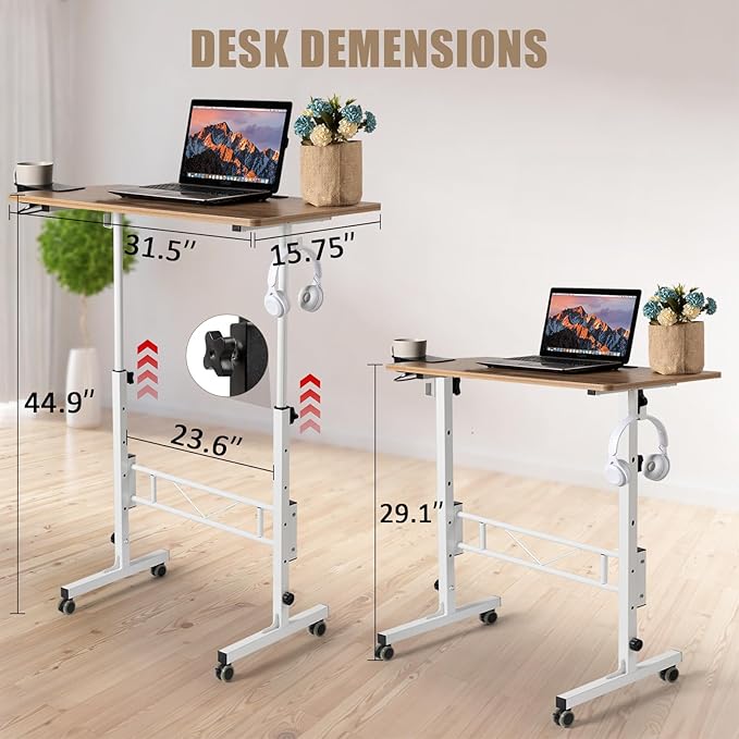 SIDUCAL Small Standing Desk Adjustable Height, Small Mobile Stand Up Desk - Image 2