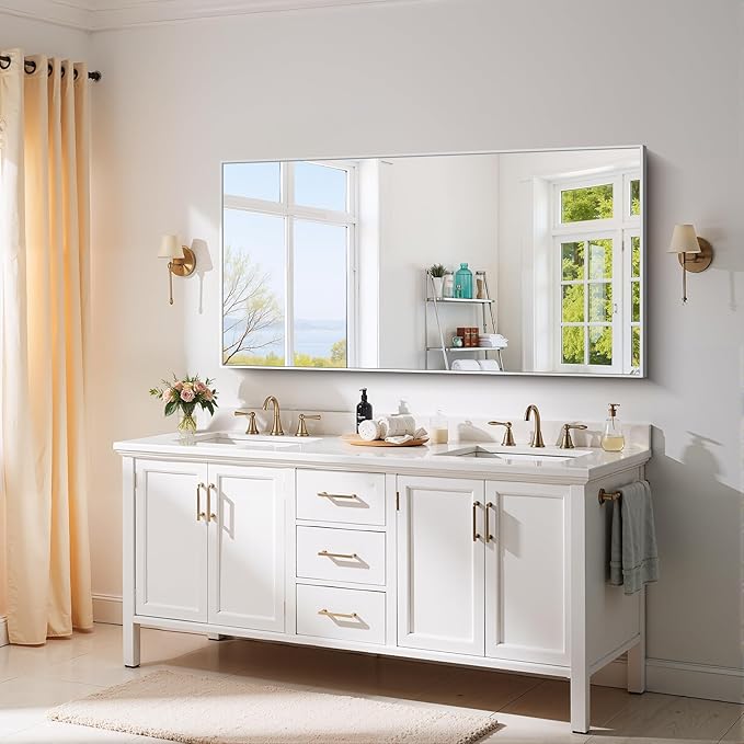 YIROMAN Bathroom Mirror 60"x30", Large Brushed Silver Bathroom Mirror - Image 3