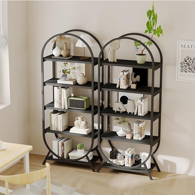 Bookshelf Arched Bookcase, Industrial 5 Tier Open Book Shelves - Image 4