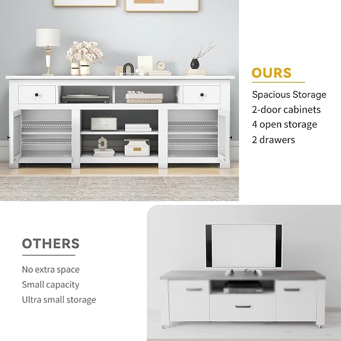 DWVO Farmhouse TV Stand for 75/80 Inches TVs, Entertainment Centers Furniture - Image 4