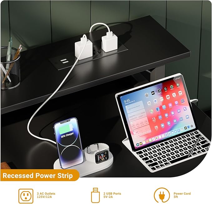 47 inch Computer Desk with Power Outlets, Gaming Desk with LED Lights, Home - Image 5