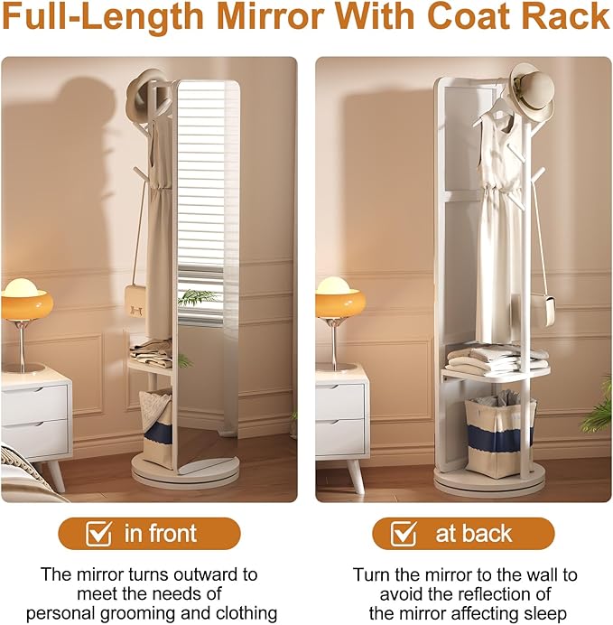 70"x16"Full Length Mirror with Stand, Coat Rack with Mirror, Solid Wood Floor - Image 8