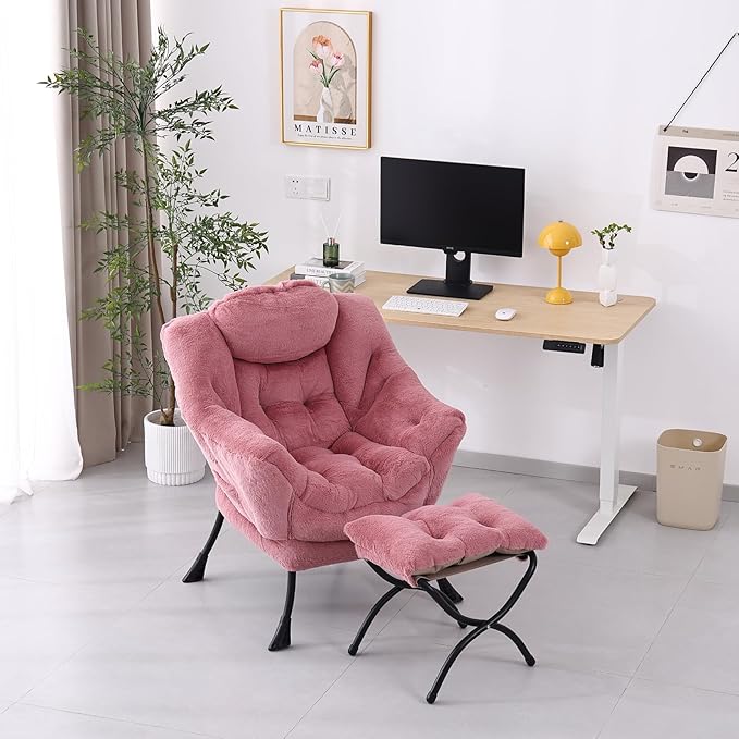 Lazy Chair with Ottoman, Modern Accent Chair Contemporary Lounge Leisure Sofa - Image 2