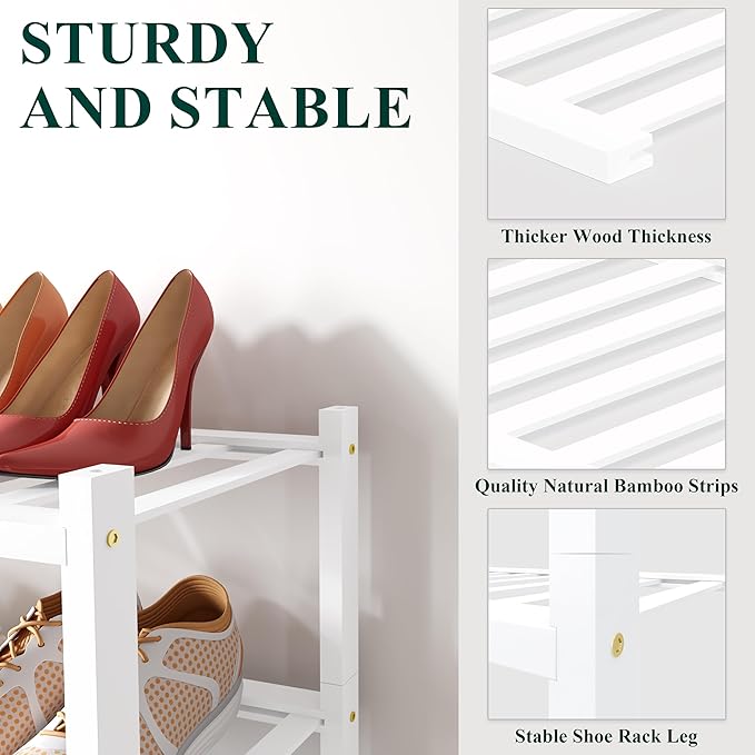Smiry Shoe Rack, 4 Tier Long Bamboo Shoe Organizer, Stackable Free Standing - Image 2