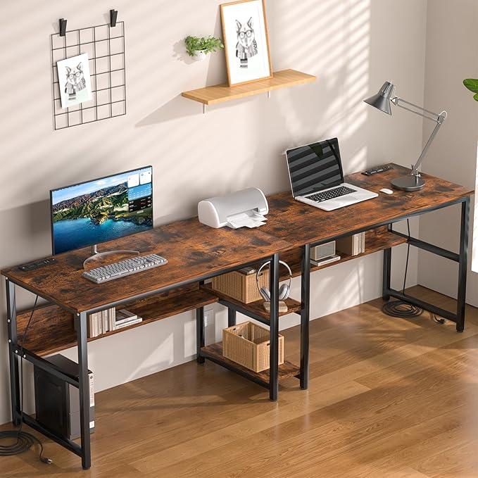 78.74" Two Person Desk with 2 Power Strips, Double Desk with Shelves, Long by Ytaoka