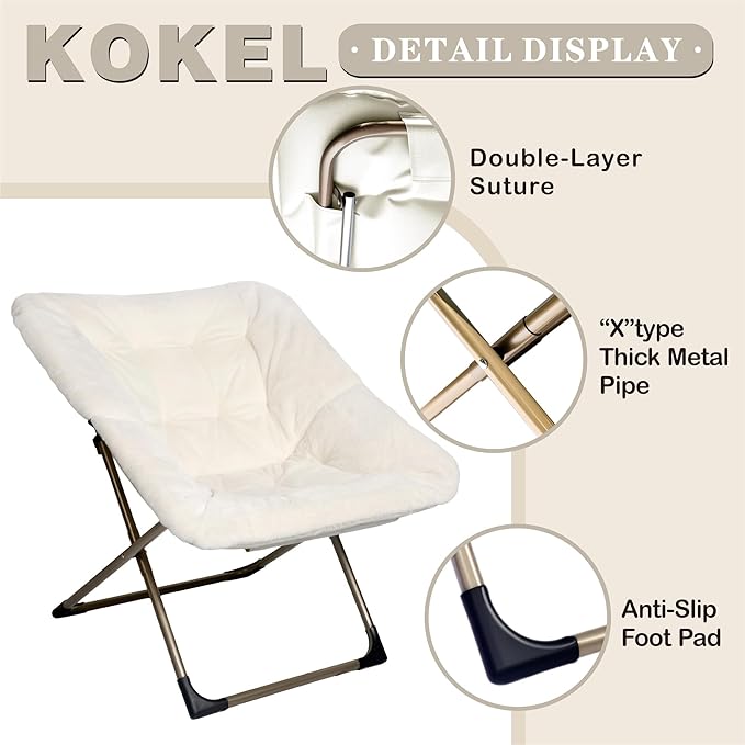 Kokel Plush Folding Chair and Ottoman Padded Metal Frame Living Room Chair - Image 4