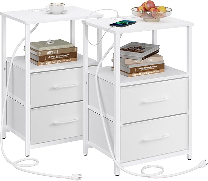 TUTOTAK End Table with Charging Station, Side Table with 2 USB Ports and Outlets by WelcometotheTUTOTAKHome