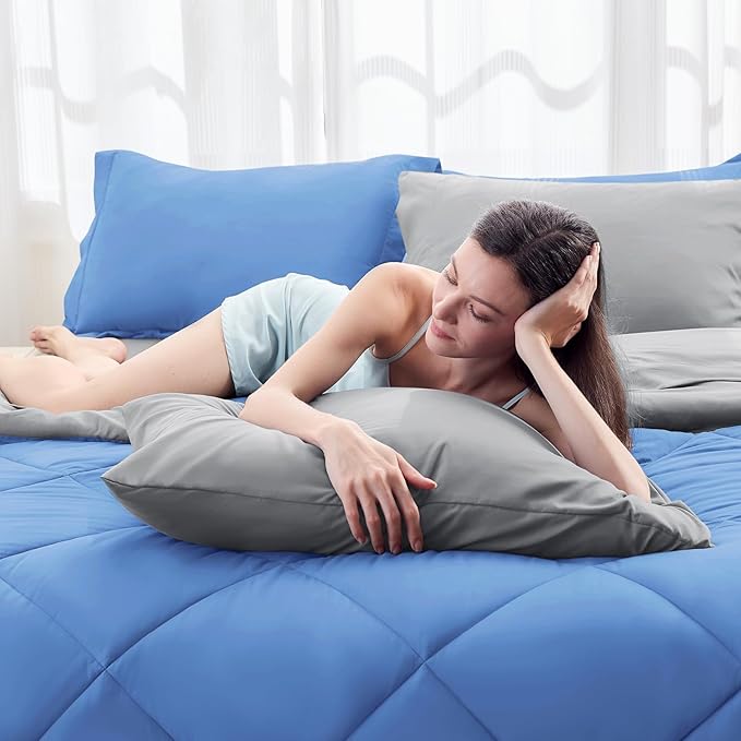 HEVUMYI Royal Blue & Light Grey Full Comforter Set - Image 6