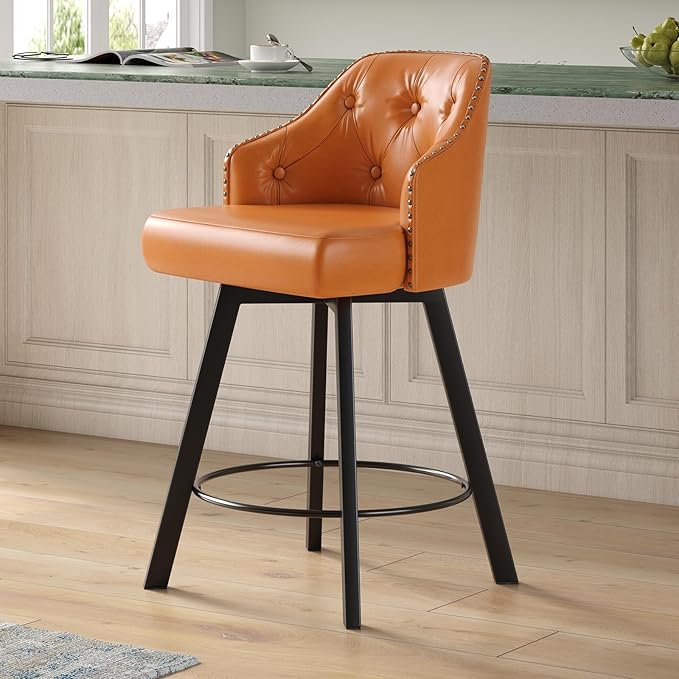 Tatub 26“ Brown Swivel Bar Stools Set of 2, Counter Height Bar Stools - Image 5
