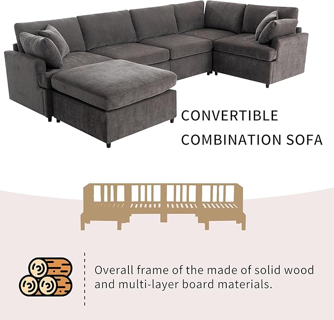 Merax 6-Seater Modern Large U-Shape Sectional Sofa, - Image 9