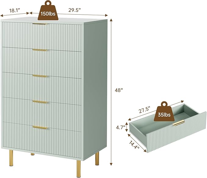 Green Dresser, Modern 5 Drawer Dresser - Image 2