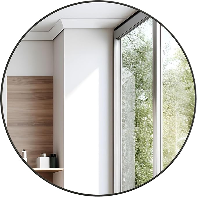 Black Round Mirror, Bathroom 24 Inch Vanity Wall Mirror, Modern Circle Mirror by Unknown