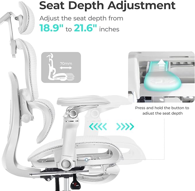 Ergonomic Office Chair with 9D Arms, Adjustable Seat Depth, 3D Lumbar Support - Image 6