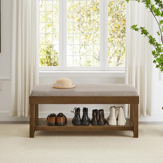 24KF Large Rectangular Storage Bench, Upholstered Seat Cushion, Ottoman Coffee - Image 3