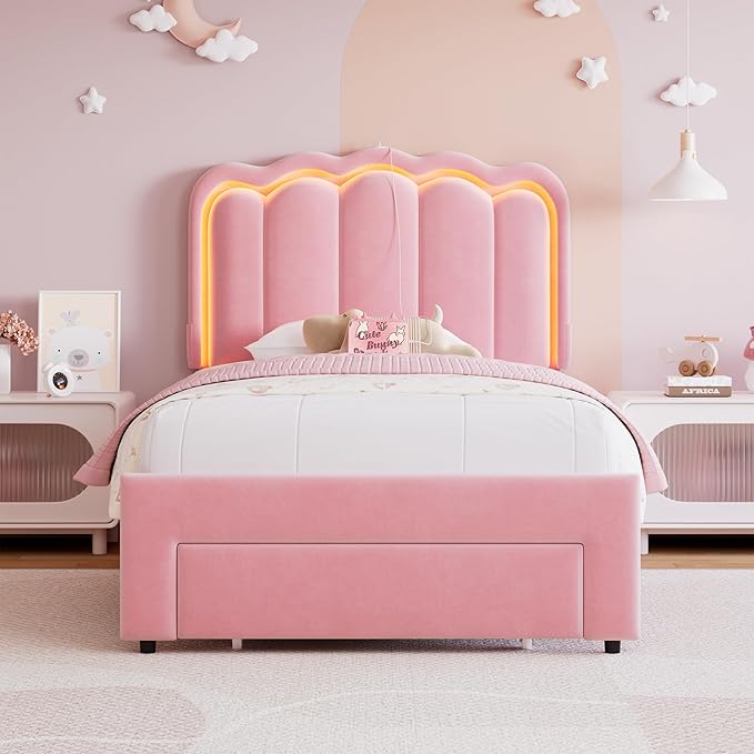 Twin Upholstered LED Bed Frame - Image 8