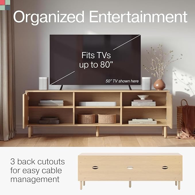 Contemporary Fluted TV Stand, 70 Inches TV Media Console, Supports 32 to 80" TVs - Image 6