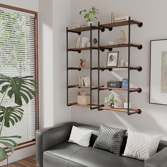 Industrial Pipe Shelf Brackets Wall Mount, Open Black Pipe Shelving - Image 4