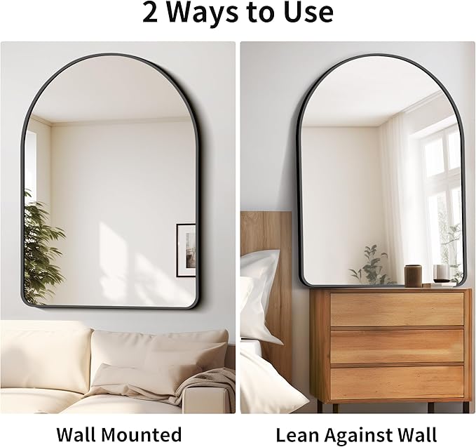 FORBATH Arched Mirror 36x48 Inch, Bathroom Mirror Wall Mounted Modern Black - Image 5