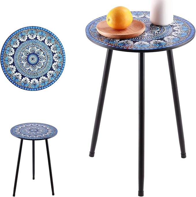 2 Packs Metal Mosaic Round Side Table 13.4" Small Outdoor Patio Round Accent - Image 9
