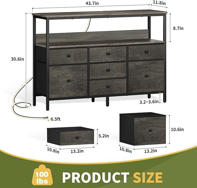 Yoobure LED TV Stand for Bedroom, 50 Inch Kids Dresser - Image 3